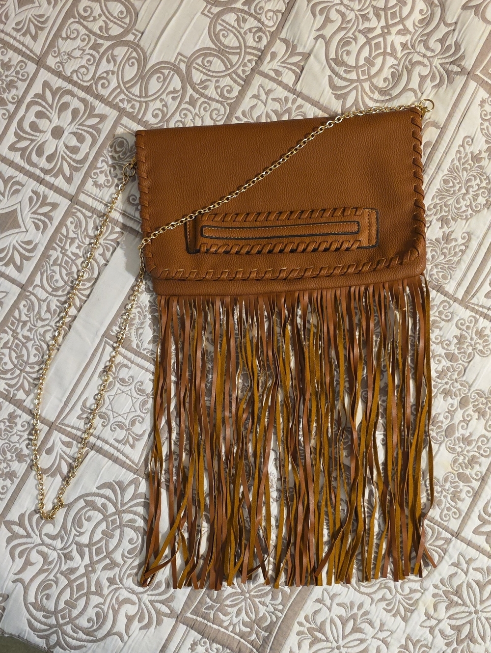 Fringed Bag in Brown - Stylish Women’s Shoulder Bag/Clutch